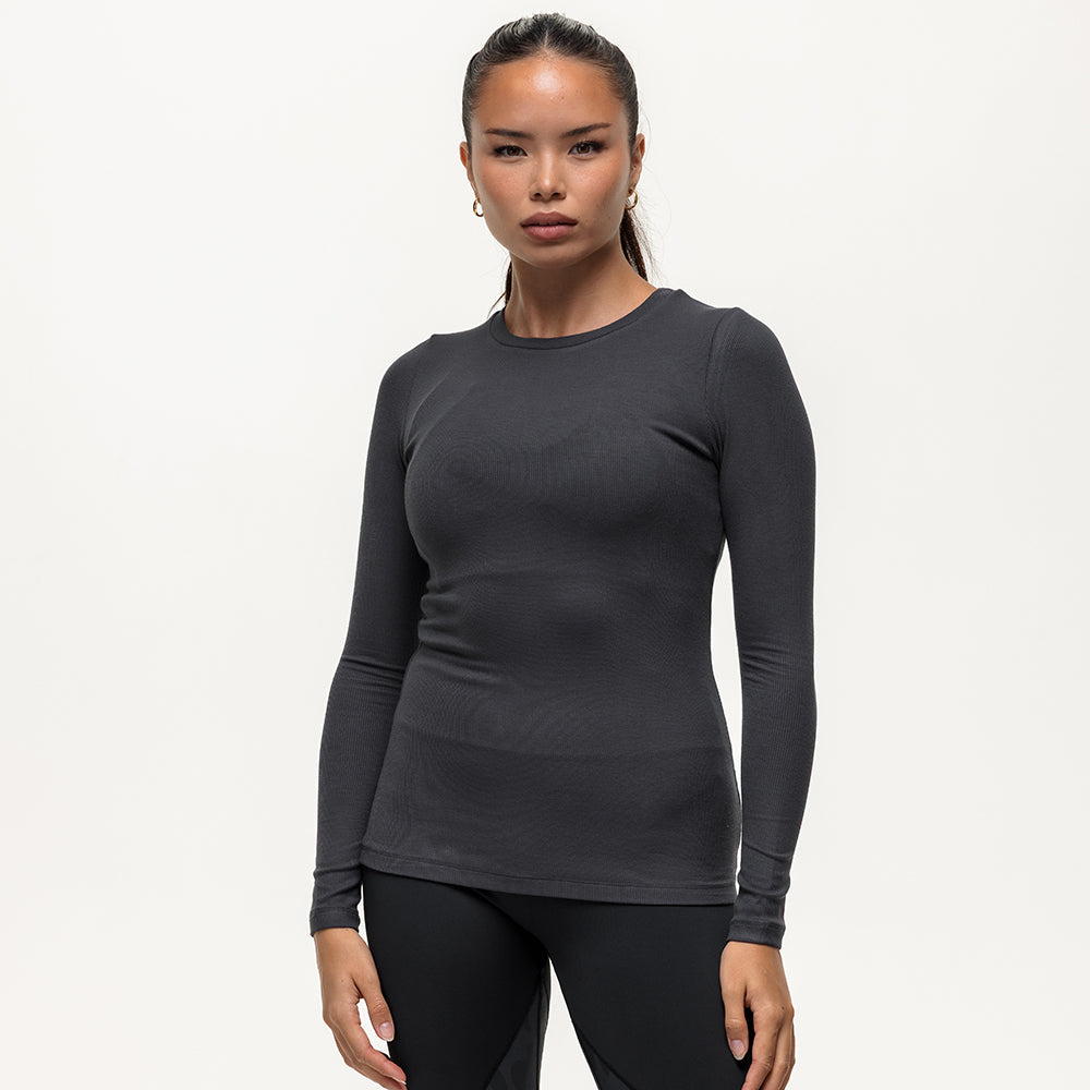 Long Sleeve Workout Tee - Washed Black