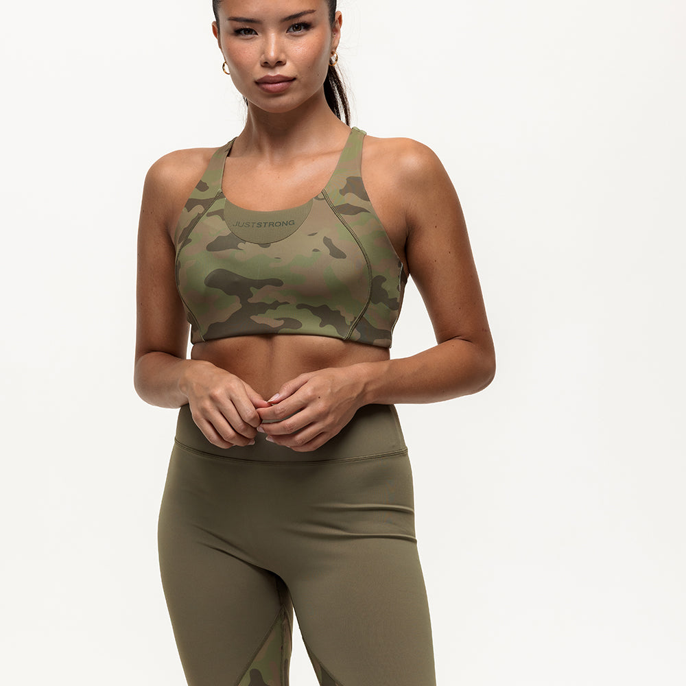 Vertex Camo Multi Strap Sports Bra - Military Green