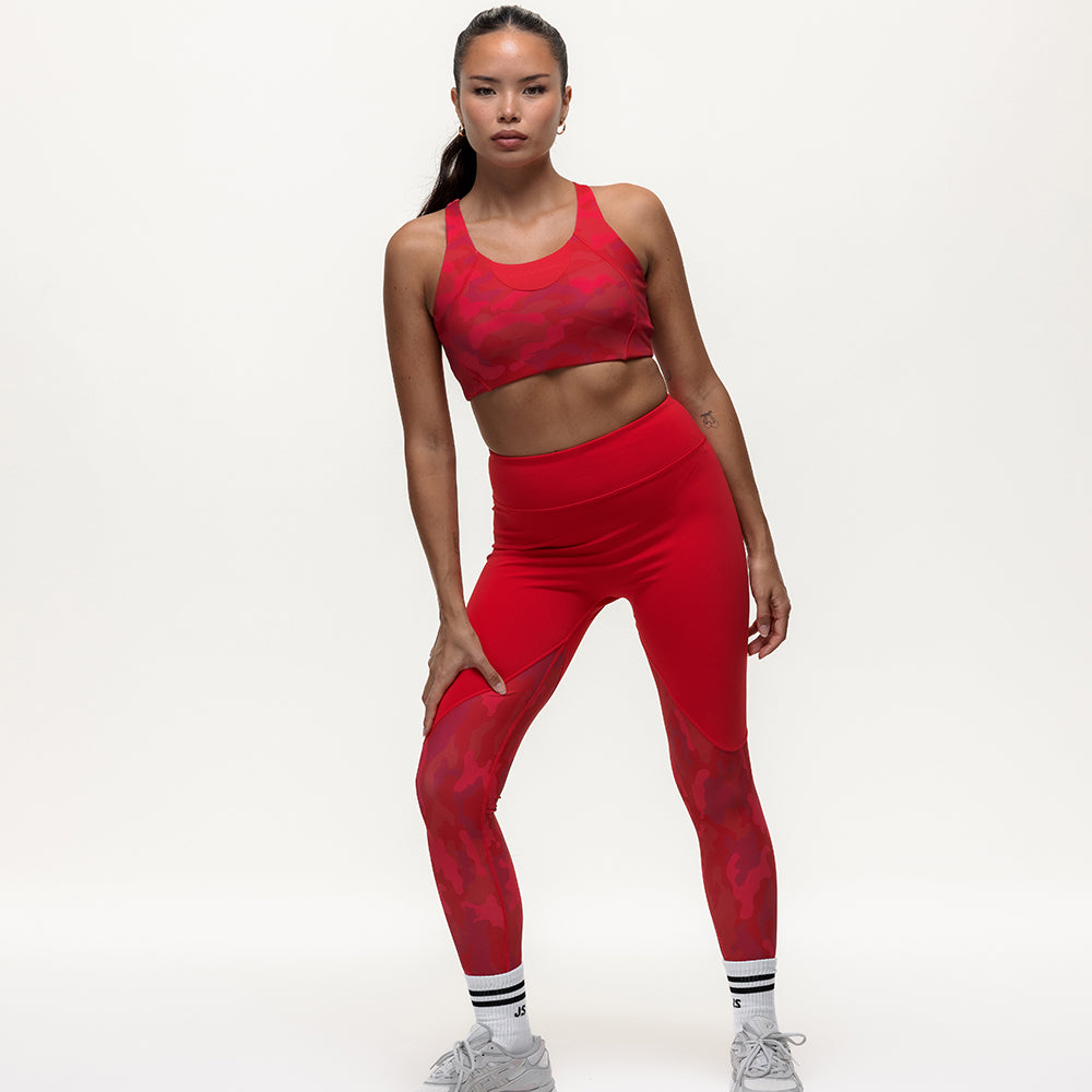 Vertex Camo Multi Strap Sports Bra - Ruby Red