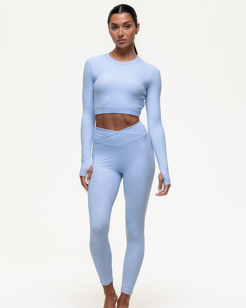 Karma Long Sleeve Crop Top - Cashmere Blue