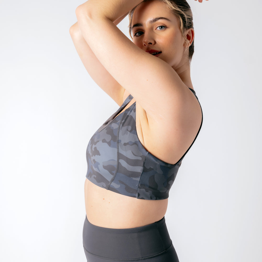 Vertex Camo Multi Strap Sports Bra - Washed Black