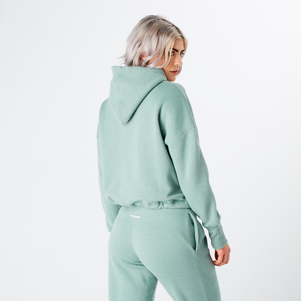 Moss Green Marl Relax Cropped Hoodie