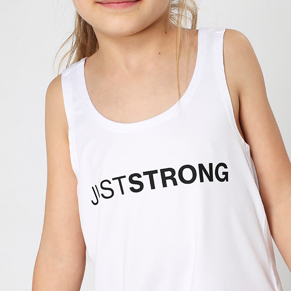 White Just Strong Kids Racerback Tank